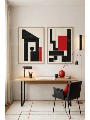 Tontilika Modern Geometrik Soyut Tasarım 2’li Ahşap Çerçeveli Tablo Seti