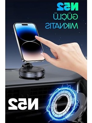 MarkEntegra Sogud Magsafe Manyetik Araç Telefon Tutucu Vakumlu Vantuzlu, 360° Döner Telefon Standı, Güçlü N52 Mıknatıs, Cam ve Masa Uyumlu Araç Içi Telefon Tutucu, iPhone Samsung Xiaomi Huawei Tüm Telefonlar