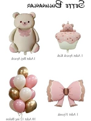 MarkEntegra Baby Shower Retro Ayıcık Temalı Kız Bebek Kutlama Seti