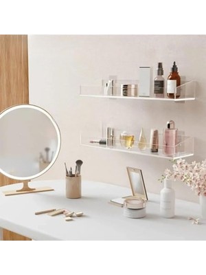 MarkEntegra Arvale 2 Adet Pleksi Hayalet Raf | Banyo Mutfak Düzenleyici Kendinden Yapışkanlı Vidalı Raf - 40 cm