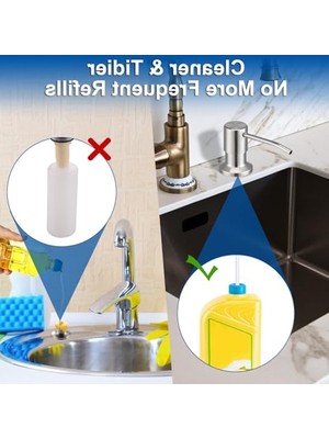 MarkEntegra Mutfak Lavabosu Için Sabunluk, Dahili Lavabo Sabunu Dispenseri (Fırçalanmış Nikel), Tezgah Üstü Bulaşık Sabunluğu Paslanmaz Çelik Pompa, 47" Uzatma Borusu Kitli, Sık Doldurmaya Gerek Yok