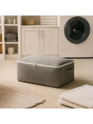 MarkEntegra Deconox Büyük Boy Bazaaltı Kalın Kumaş Hurç | Kazak Yastık Çok Amaçlı Yatakaltı Düzenleme Hurcu Gri (64CMX45CMX20CM) 4 Lü 6 Lı ve Şeffaf Pencereli Seçenekli (6 Lı Paket)