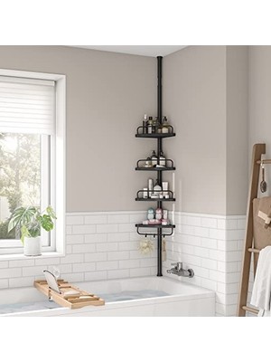 MarkEntegra Songmics Duş Köşe Rafı, 4 Katlı Banyo Duş Rafı, 85-305 cm Ayarlanabilir Duş Rafı, Banyo Düzenleyici, Siyah BCB001B01