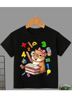 Nigrum Pardus Nıgrum Pardus Yeni Sezon Matematik Dehası Capybara Baskılı %100 Pamuk Kız Çocuk T-Shirt