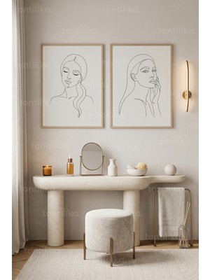 Tontilika Sakin Güzellik Temalı Minimalist Kadın Figürleri 2’li Ahşap Çerçeveli Tablo Seti