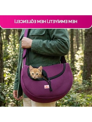 MarkEntegra Gobypet Kedi ve Küçük Irk Köpek Için Yan Taşıma Çantası, Omuz Askılı Evcil Hayvan Taşıyıcı, Büzgülü ve Rahat Kullanım (Mor)