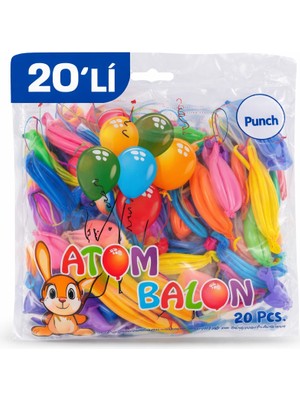 Die Grup Buğz Renkli Atom Balon Punch Balon Lastik Ipli Parti Balonu 20 Adet