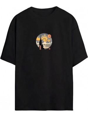 Marsilyan Baskılı Oversize T-Shirt - Siyah -
