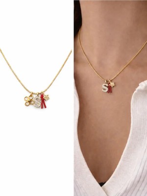 Arsaley Yonca ve Yıldız, Harf Charm Çelik Zincirli Gold Kadın Kolye (40 Cm) – Sevgililer Günü Özel