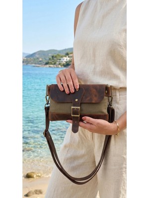 Galande Hakiki Deri & Kanvas Mini Tote Çanta