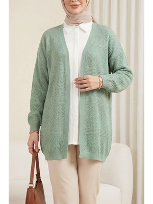 Moda Morfo Ajurlu Dalga Desenli Triko Hırka  -Mint