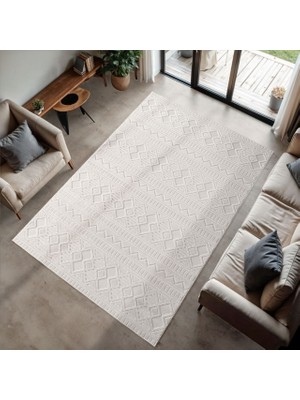 TCH Home Living Dova Beyaz Krem Iskandinav Yumuşak Pamuk Taban Dokuma Halı Salon Mutfak Oturma Odası Koridor Yolluk Çocuk Odası Halısı 01652