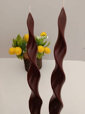 Qosrix 2'li Bordo Burgulu Şamdan Soya Mumu Doğal Kokulu Uzun Çubuk Konik Burgu Spiral Mum Dekoratif