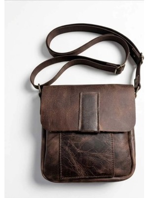 Galande Hakiki Deri Vintage Postacı Çantası Kahverengi Ergonomik Tasarım ile Günlük Kullanım İçin
