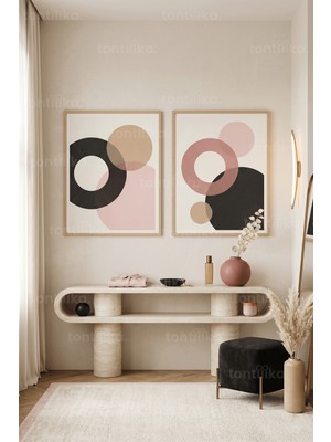Tontilika Modern Minimalist Geometrik Soyut 2’li Ahşap Çerçeveli Tablo Seti