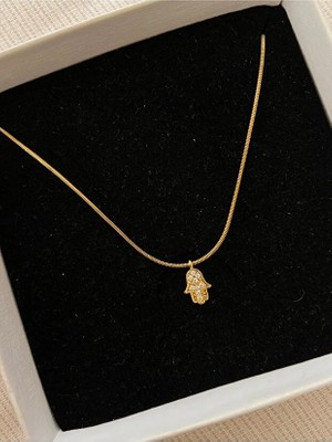 Arsaley Aşlı Mini Hamsa Charm Paslanmaz Çelik Zincirli Kadın Kolye (45 Cm) -Sevgililer Günü Özel