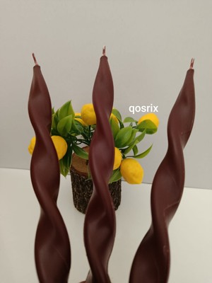Qosrix 3'lü Bordo Burgulu Şamdan Soya Mumu Doğal Kokulu Uzun Çubuk Konik Burgu Spiral Mum Dekoratif