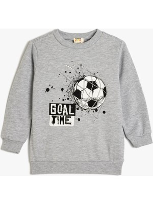Koton Erkek Çocuk Bisiklet Yaka Sweatshirt Cepsiz Orta Kalınlıkta Grafik Desenli