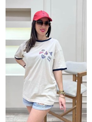 Nigrum Pardus Nıgrum Pardus Özel Seri Minimal Magnetler Baskılı %100 Pamuk Büyük Beden Kadın T-Shirt
