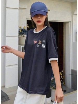 Nigrum Pardus Nıgrum Pardus Özel Seri Minimal Magnetler Baskılı %100 Pamuk Büyük Beden Kadın T-Shirt