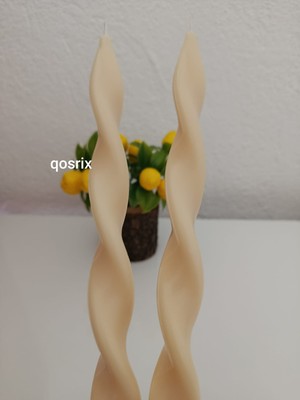 Qosrix 2'li Krem Burgulu Şamdan Soya Mumu Doğal Kokulu Uzun Çubuk Konik Burgu Spiral Mum Dekoratif