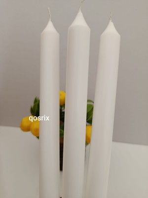 Qosrix 3'lü Beyaz Şamdan Soya Mumu Doğal Vanilya Kokulu Uzun Çubuk Konik Mum Dekoratif