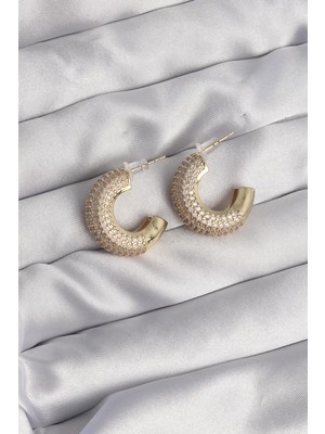 Renas Store Pirinç Gold Renk Zirkon Taşlı Yarım Halka Küpe - TJ-BKP9113