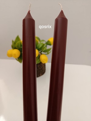Qosrix 2'li Bordo Şamdan Soya Mumu Soya Doğal Vanilya Kokulu Uzun Çubuk Konik Mum Dekoratif