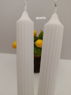 Qosrix 2'li Beyaz Şamdan Soya Mumu Soya Doğal Vanilya Kokulu Uzun Çubuk Konik Mum Dekoratif