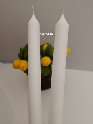 Qosrix 2'li Beyaz Şamdan Soya Mumu Soya Doğal Vanilya Kokulu Uzun Çubuk Konik Mum Dekoratif