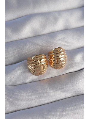 Renas Store Pirinç Gold Renk Tırtıklı Bombeli Tasarım Küpe - TJ-BKP9080