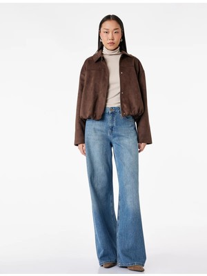 Koton Düğmeli Cep Detaylı Normal Bel Bol Kalıp Denim Pantolon - Loose Straight Fit Jean
