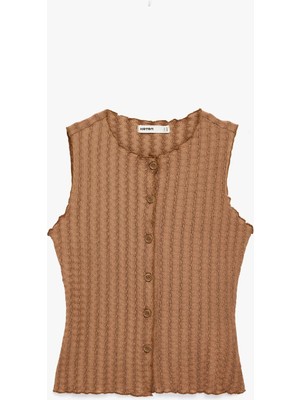 Koton Bürümcük Kumaş Slim Fit Düğmeli Bisiklet Yaka Yelek
