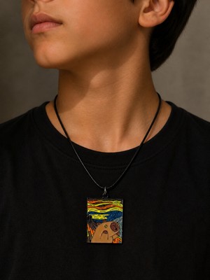 Herşey Nota Renkli Sanat Figürlü Kolye Capybara El Yapımı Tasarım Ipli Unisex Hediye