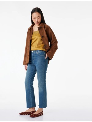 Koton Normal Bel Dar Kesim Düğmeli Pamuklu Ispanyol Paça Denim Pantolon - Flare Jeans