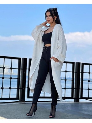 Sb Shopping Yarasa Kol Uzun Triko Hırka Beyaz