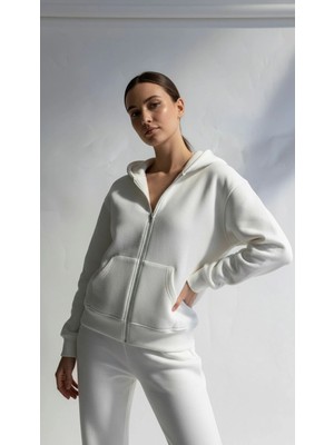 Sb Shopping 3 Iplik Şardonlu Kapşonlu Hoodie Frm Beyaz P510437
