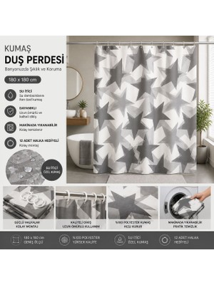 Generic Yıldız Desenli Kumaş Duş Perdesi – Su Itici %100 Polyester