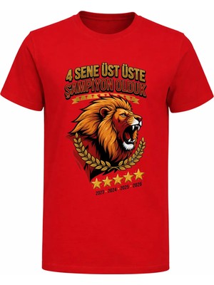 Efendioğlu Design Kükreyen Aslan 4 Sene Baskılı Pamuklu Şampiyon 2025-2026 Baskılı T-Shirt