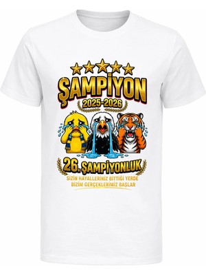 Efendioğlu Design Kısa Kollu Ağlayan Kuş Kartal Kaplan Şampiyon 2026 Baskılı Pamuklu Çocuk T-Shirt