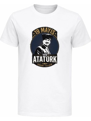 Efendioğlu Design Kısa Kollu Samsun Ilk Adım Yuvarlak Baskılı 19 Mayıs Atatürk Baskılı Pamuklu Çocuk T-Shirt