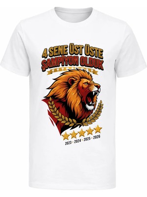 Efendioğlu Design Kısa Kollu Kükreyen Aslan 4 Sene Baskılı Pamuklu Şampiyon 2025-2026 Baskılı Çocuk T-Shirt