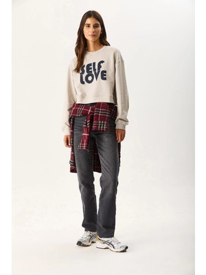 Vena Kadın Self Love Baskı Detaylı Sweatshirt %100 Pamuk - Gri