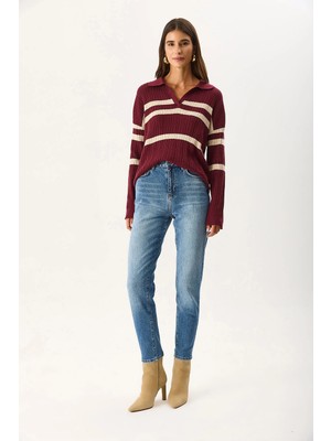 Vena Kadın Maria Dirty Med Blue Slim Mom Jean Pantolon - Dirty Med Blue