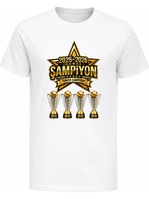 Efendioğlu Design Kısa Kollu 2025-2026 Büyük Yıldız Türkiye Şampiyonu Baskılı 5 Yıldız Çocuk T-Shirt