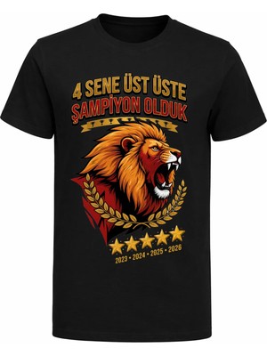 Efendioğlu Design Kükreyen Aslan 4 Sene Baskılı Pamuklu Şampiyon 2025-2026 Baskılı T-Shirt