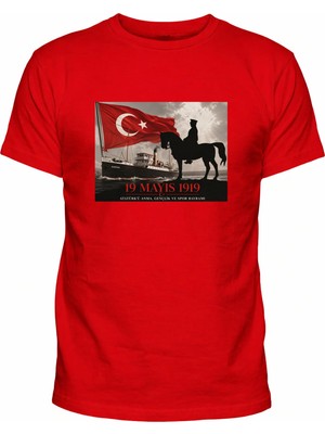 Efendioğlu Design Kare Fotoğraf Görseli Atatürk ve 19 Mayıs 1919 Baskılı T-Shirt