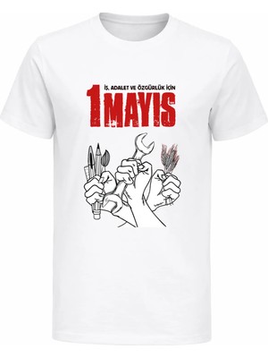 Efendioğlu Design 3 Yumruk 1 Mayıs Işçi Emekçi Bayramı Dayanışma Günü Baskılı Pamuklu T-Shirt