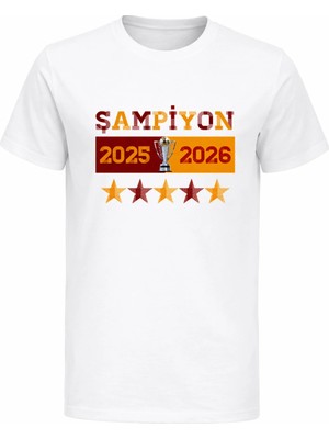 Efendioğlu Design Sarı Kırmızı Şampiyon 5 Yıldız Yazılı Pamuklu Yetişkin T-Shirt