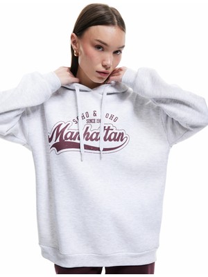 Koton Şardonlu Kapüşonlu Baskılı Oversize Sweatshirt